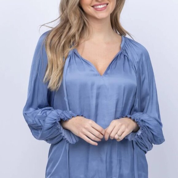 Ramy Brook Blake Long Sleeve Blouse Top Blue Size XXS Oversized NWT - Picture 1 of 9